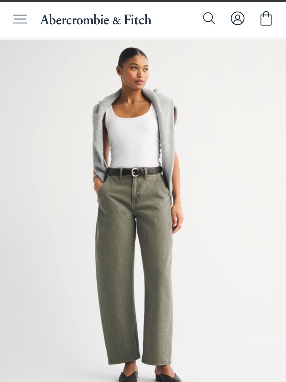 Abercrombie & Fitch Olive Green Curve Love High Rise Barrel Jeans